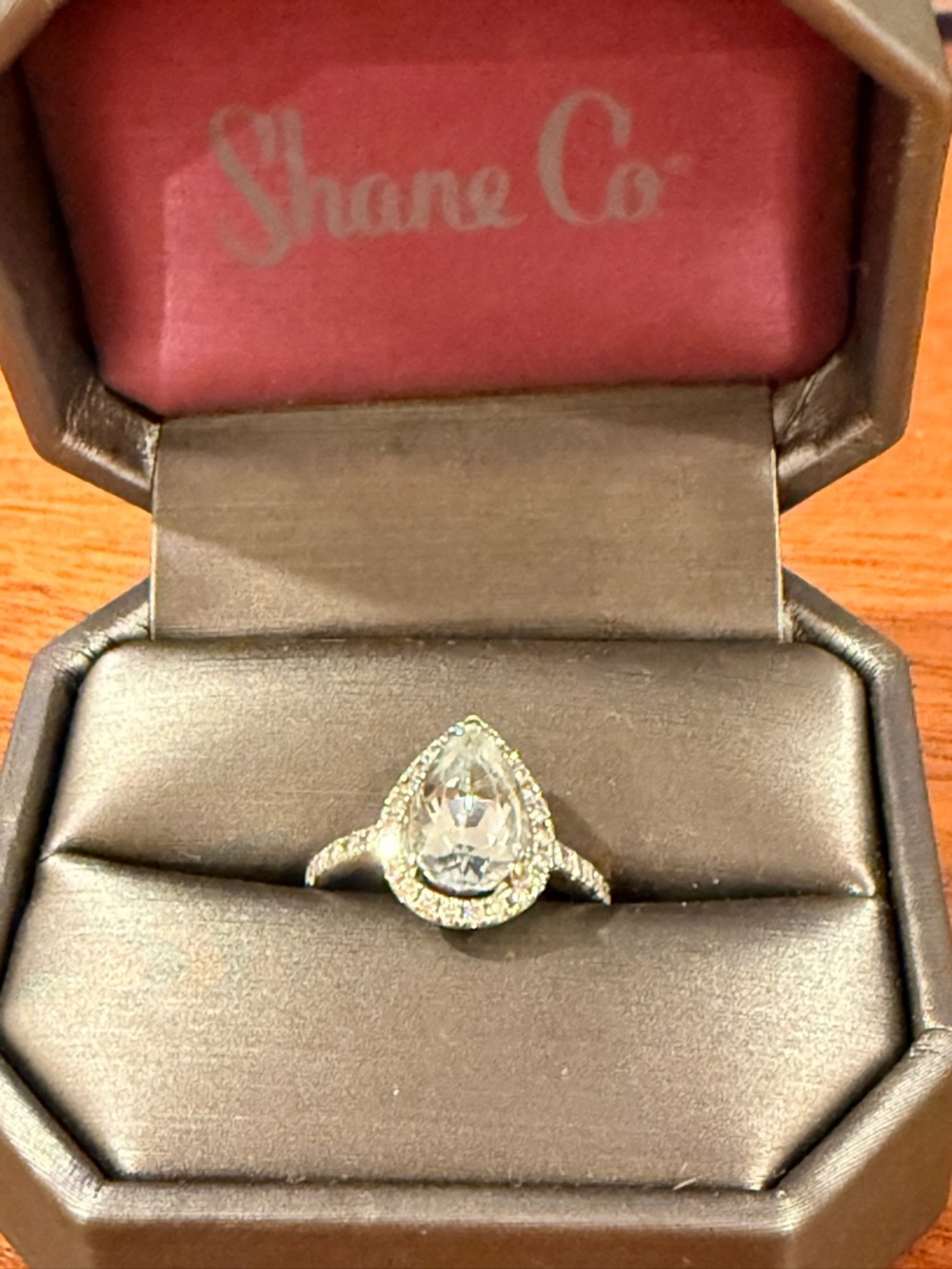 Aquamarine & Diamond Halo Ring, 14k White Gold, size 5.5